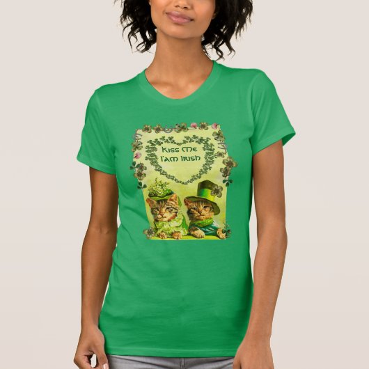 FUNNY OUDE FASHION ST.PATRICK'S DAY CATS MET HEART T-SHIRT (Voorkant)