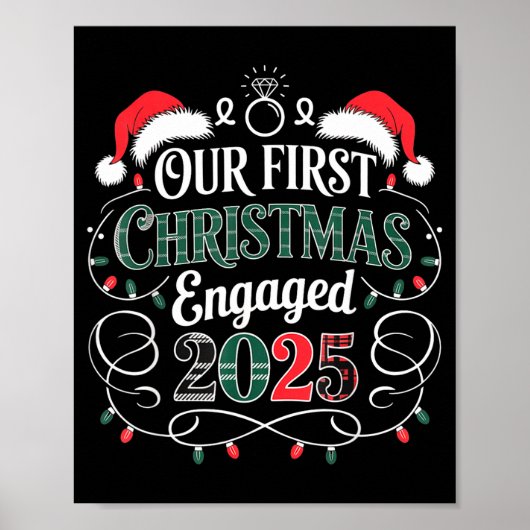 Funny Our First Christmas Engaged 2025 Couples Paj Poster (Voorkant)