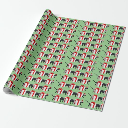 Funny Oversize Long Black Cat Cadeaupapier (Uitgerold)