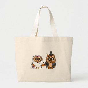 Funny Owl Bride en Groom Wedding Grote Tote Bag