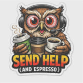 Funny Owl Coffee Espresso Sticker (Devant)
