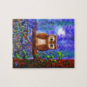 Funny Owl Forest Moon Whimsical Creationarts Legpuzzel (Horizontaal)