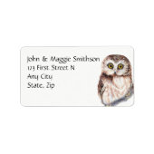 Funny Owl Waterverf Bird Custom Address Etiket (Voorkant)