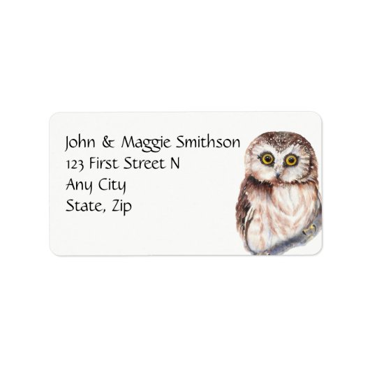Funny Owl Waterverf Bird Custom Address Etiket (Voorkant)