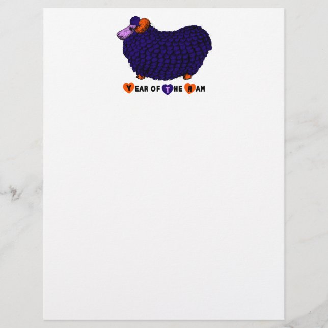 Funny Paars Ram Chinees Jaar Zodiac Letterhead (Voorkant)