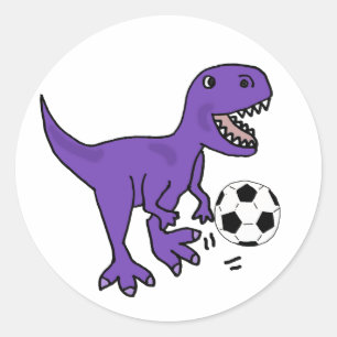 Funny Paars T-rex Dinosaur Plays Soccer Ronde Sticker