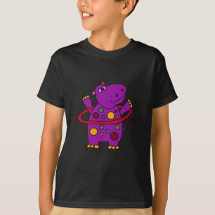Funny Paarse Hippo Play Hula Hoop T-shirt