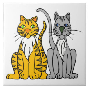 Funny Pair van Cartoon Tabby en Gray Alley Cats Tegeltje