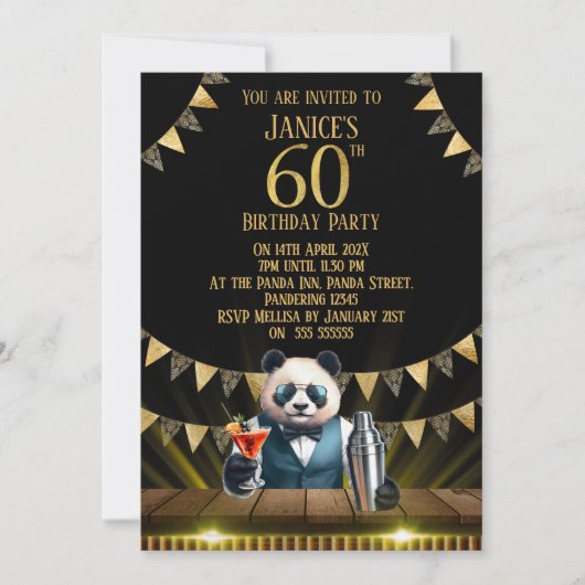 Funny Panda 60th Birthday Party Invitation (Devant)