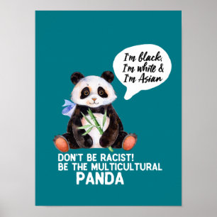 Funny Panda against Racism Black White en Asian Poster