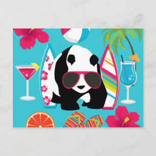 Funny Panda Beer Beach Bum Cool Sunbril Surfing Briefkaart