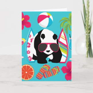 Funny Panda Beer Beach Bum Cool Sunbril Surfing Kaart