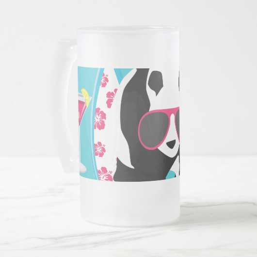 Funny Panda Beer Beach Bum Cool Sunbril Surfing Matglas Bierpul (Voorkant links)