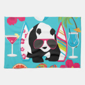 Funny Panda Beer Beach Bum Cool Sunbril Surfing Theedoek (Horizontaal)