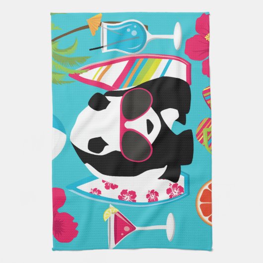 Funny Panda Beer Beach Bum Cool Sunbril Surfing Theedoek (Verticaal)