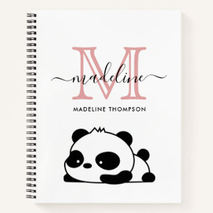 Funny Panda Blush Pink White Monogram script Notitieboek