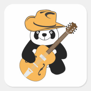 Funny panda met gitaar vierkante sticker