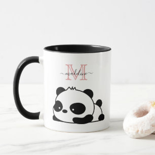 Funny Panda Modern Roze Monogram Mok