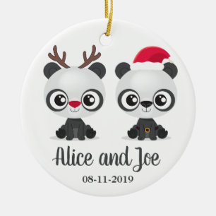 Funny Pandas custom names and date Keramisch Ornament