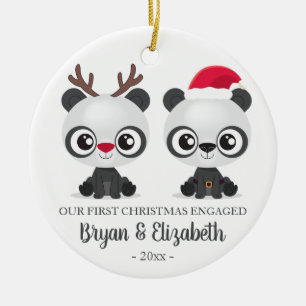 Funny Pandas, eerste kerstfeest, aangepaste foto Keramisch Ornament