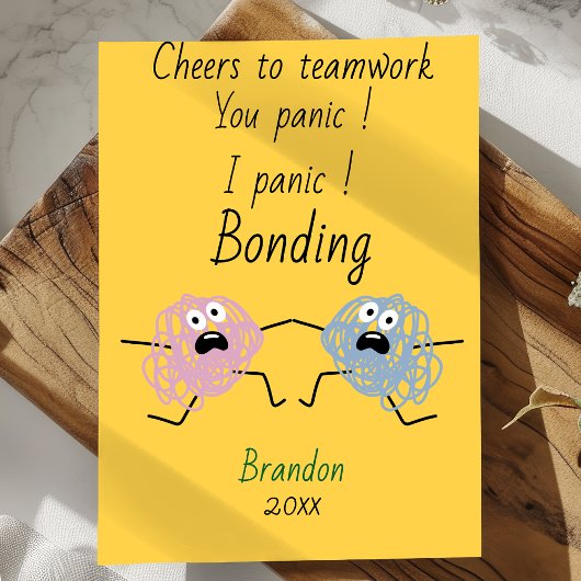 Funny panic bonding coworker custom feestdagenkaart