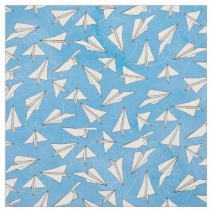 Funny Paper Airplane on Blue Pattern Stof