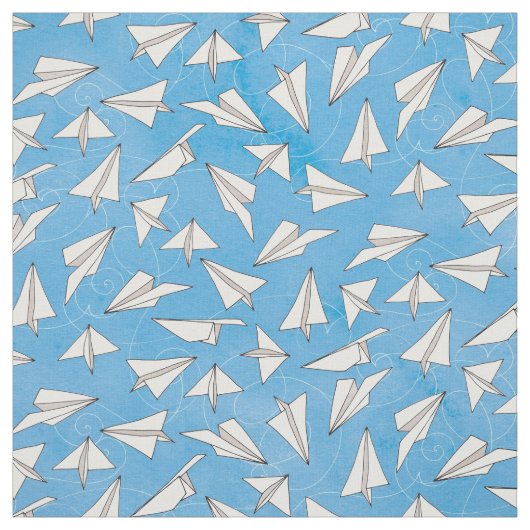 Funny Paper Airplane on Blue Pattern Stof (Swatch)
