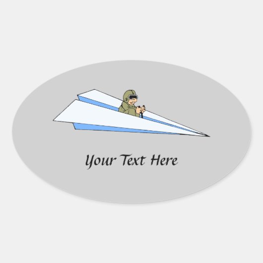 Funny Paper Airplane Pilot Ovale Sticker (Voorkant)