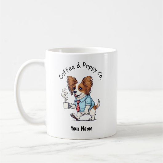 Funny Papillon Dog Business Suit Coffee Koffiemok (Links)