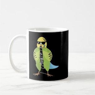 Funny Parakeet Wearing Sunglasses Playing Clarinet Koffiemok