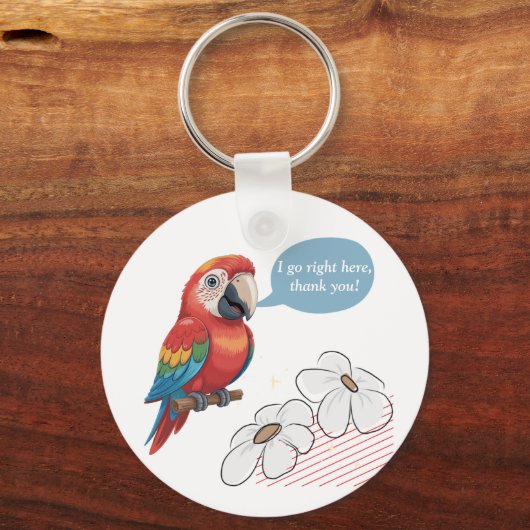 Funny Parrot Acryl Sleutelhanger – Aangepaste teks (Achterkant)