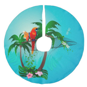 Funny parrot met bloemen imitatie linnen kerstboom rok