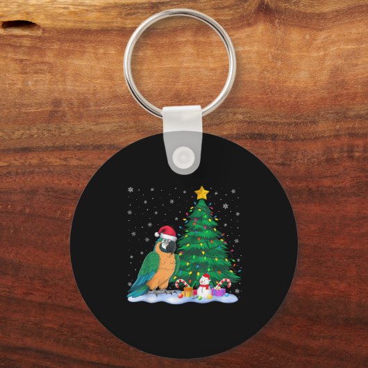 Funny Parrot Xmas Tree Lights Reindeer Hat Christm Sleutelhanger (Voorkant)