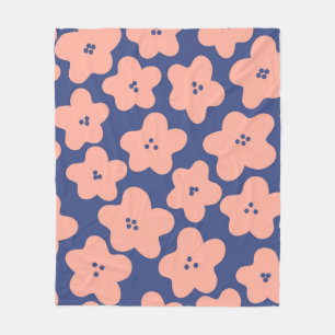 Funny pastel orange flowers on bright blue backgro fleece deken