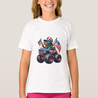 Funny Patriotic Dinosaur T Rex On Monster Truck T-shirt