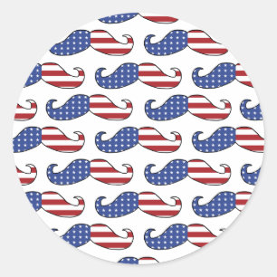 Funny Patriotic Mustache Pattern Ronde Sticker