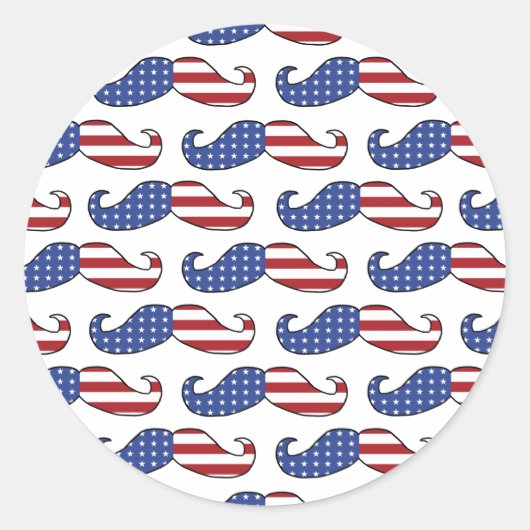 Funny Patriotic Mustache Pattern Ronde Sticker (Voorkant)