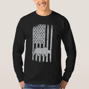 Funny Patriotic Rhino USA Flag Chubby Unicorn Retr T-shirt