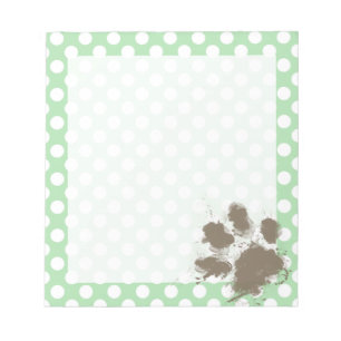 Funny Paw Print op Celadon Green Polka Dots Notitieblok