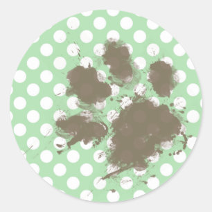 Funny Paw Print op Celadon Green Polka Dots Ronde Sticker