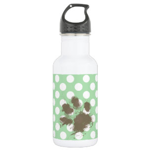 Funny Paw Print op Celadon Green Polka Dots Waterfles