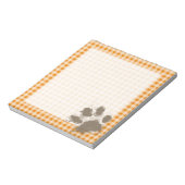 Funny Pawprint op Donkere Oranje Gingham Notitieblok (Gedraaid)