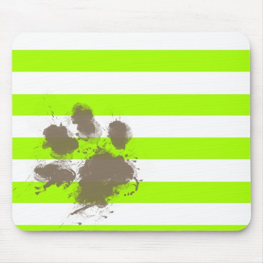 Funny Pawprint op Electric Lime Green Stripes Muismat (Voorkant)