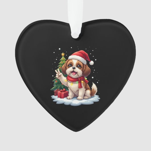 Funny Peace Hand Shih Tzu Christmas Lights Womens (devant)