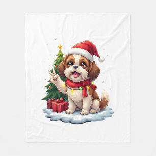 Funny Peace Hand Shih Tzu Kerstverlichting Dames  Fleece Deken