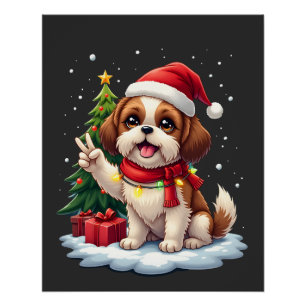 Funny Peace Hand Shih Tzu Kerstverlichting Dames  Perfect Poster