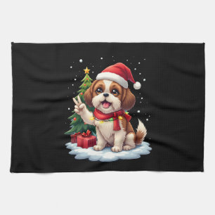 Funny Peace Hand Shih Tzu Kerstverlichting Dames  Theedoek