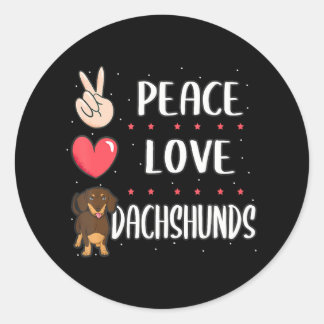 Funny Peace Love Dachshund Hondenliefhebber Pap Ma Ronde Sticker