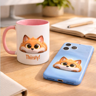 Funny Peekaboo Fox "Thirsty!" Cute Office Gift Mok