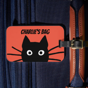 Funny Peeking Black Cat Jouw tekst Custom Bagagelabel